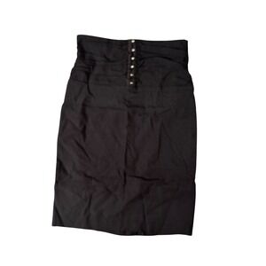 VTG Y2K Black High Waist Button Front Pencil Skirt 9 Donutz‎ Inc Witchy Grunge